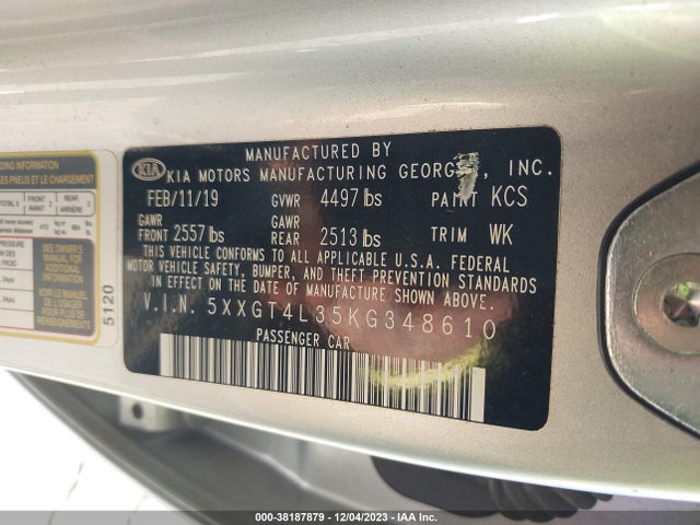 KIA Optima Lx 2019 5XXGT4L35KG348610 Image 9
