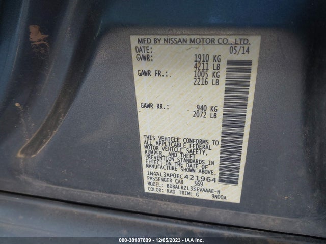 2014 NISSAN ALTIMA 2.5 S VIN: 1N4AL3AP0EC421964