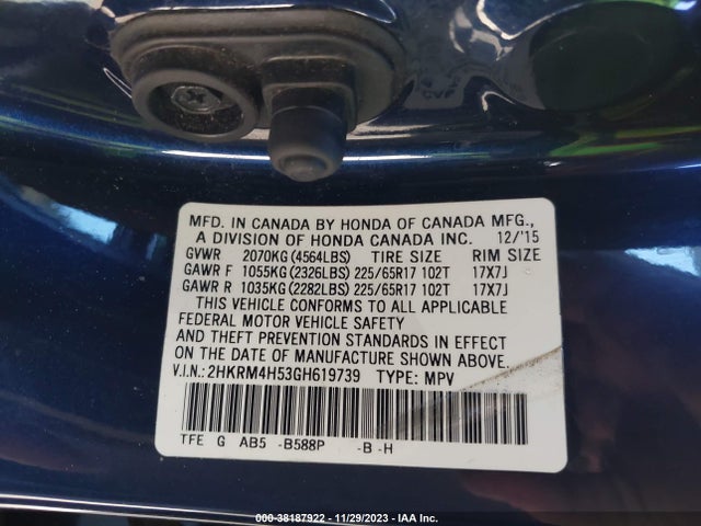 Honda CR-V EX 2016 2HKRM4H53GH619739 Image 9