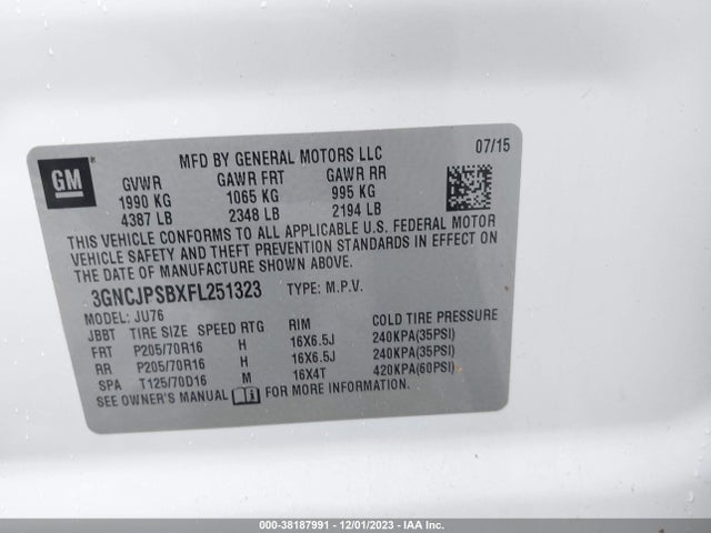 Chevrolet Trax 1fl 2015 3GNCJPSBXFL251323 Image 9