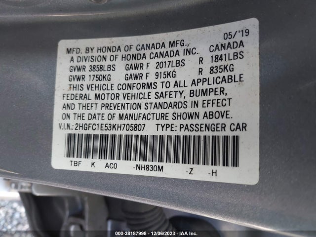 Honda CIVIC SI 2019 2HGFC1E53KH705807 Image 9