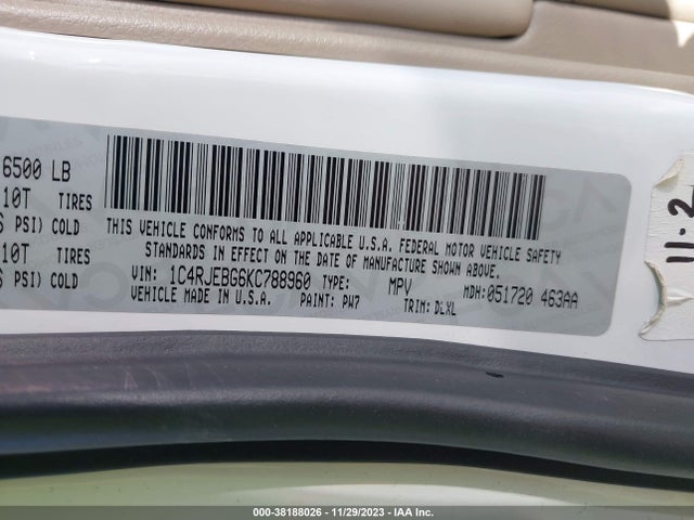 2019 JEEP GRAND CHEROKEE LIMITED 4X2 VIN: 1C4RJEBG6KC788960