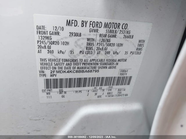 2011 FORD EDGE LIMITED VIN: 2FMDK4KC8BBA68795