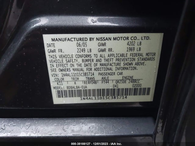 2005 NISSAN ALTIMA 2.5 S VIN: 1N4AL11D15C385714