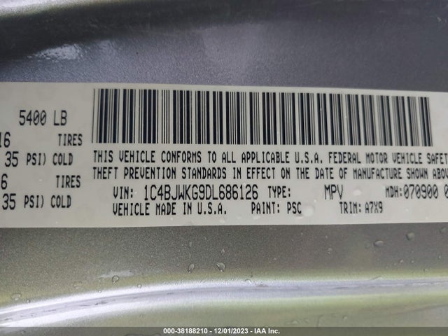 2013 JEEP WRANGLER UNLIMITED SPORT RHD VIN: 1C4BJWKG9DL686126
