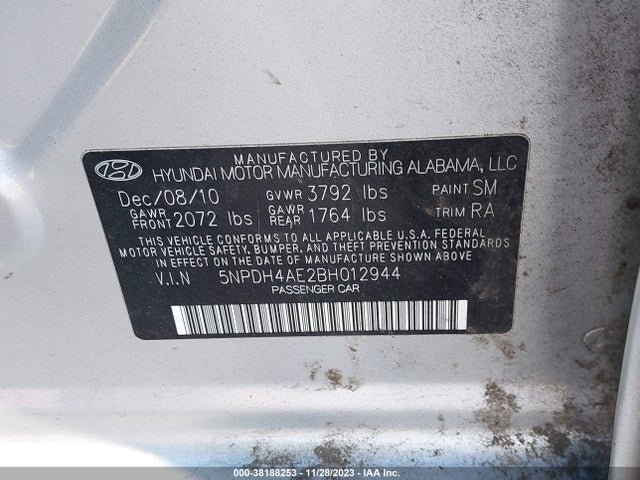 2011 HYUNDAI ELANTRA GLS VIN: 5NPDH4AE2BH012944