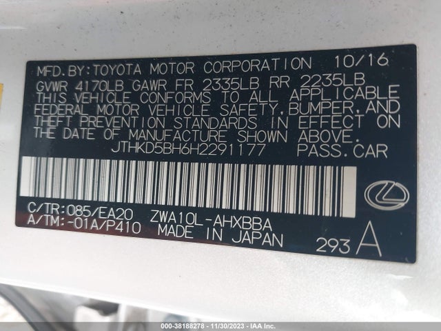 JTHKD5BH6H2291177 Lexus CT 200H