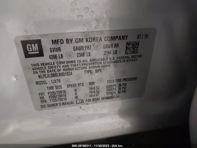 Chevrolet Trax Fwd Lt 2020 KL7CJLSB8LB001834 Image 9