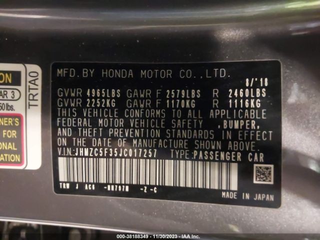 JHMZC5F35JC017257 Honda Clarity Plug-in Hybrid Touring