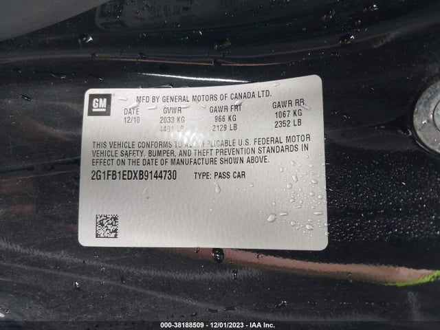 38188509 :رقم المزاد ، 2G1FB1EDXB9144730 vin ، 2011 Chevrolet Camaro 1lt مزاد بيع