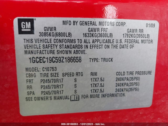 2009 CHEVROLET SILVERADO 1500 LS VIN: 1GCEC19C59Z186658