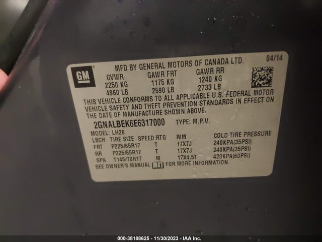 Chevrolet EQUINOX 1LT 2014 2GNALBEK6E6317000 Image 9