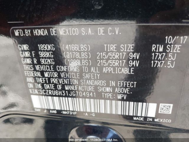 3CZRU6H31JG704941 Honda HR-V LX