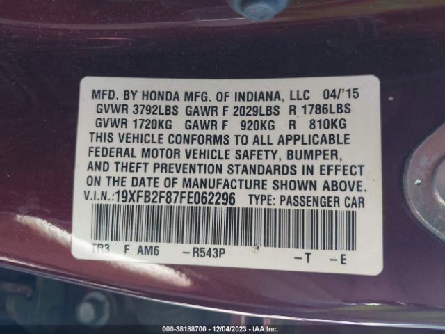 19XFB2F87FE062296 Honda CIVIC EX