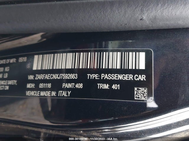 ZARFAECNXJ7592663 Alfa Romeo Giulia Ti Sport Rwd