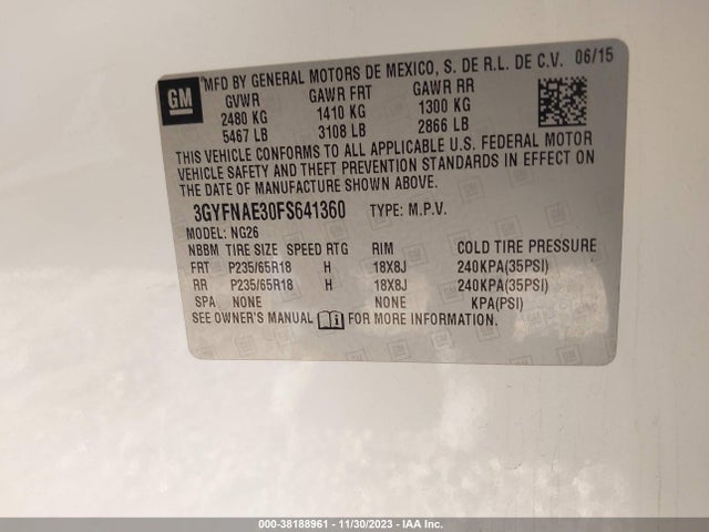 3GYFNAE30FS641360 Cadillac Srx Standard