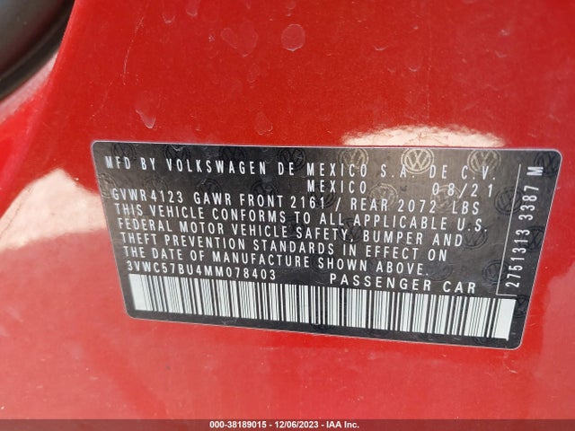 2021 VOLKSWAGEN JETTA 1.4T R-LINE/1.4T S/1.4T SE VIN: 3VWC57BU4MM078403
