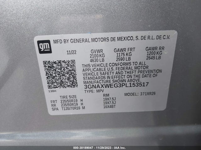 Chevrolet Equinox Awd Rs 2023 3GNAXWEG3PL153517 Image 9
