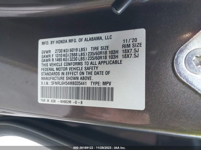 Honda ODYSSEY EX 2021 5FNRL6H54MB035441 Image 9