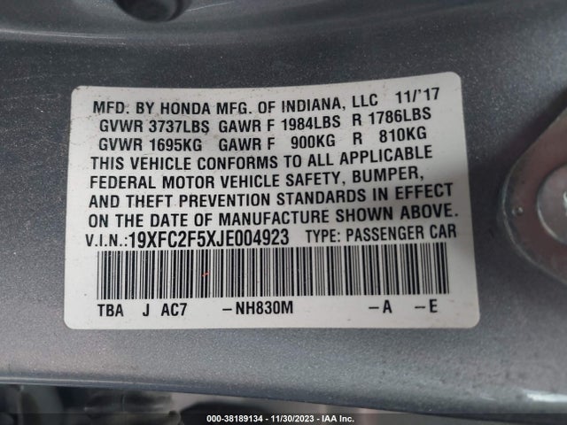 Honda Civic Lx 2018 19XFC2F5XJE004923 Image 9