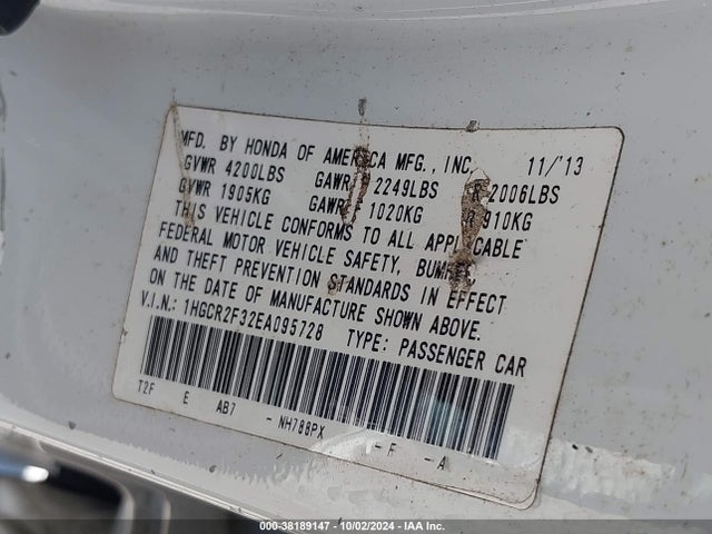 Honda ACCORD LX 2014 1HGCR2F32EA095728 Image 9