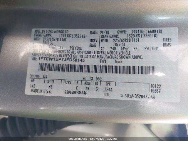 1FTEW1EP7JFD58145 Ford F-150 Lariat