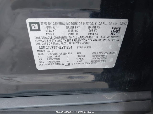 Chevrolet Trax Lt 2017 3GNCJLSB5HL231234 Image 9