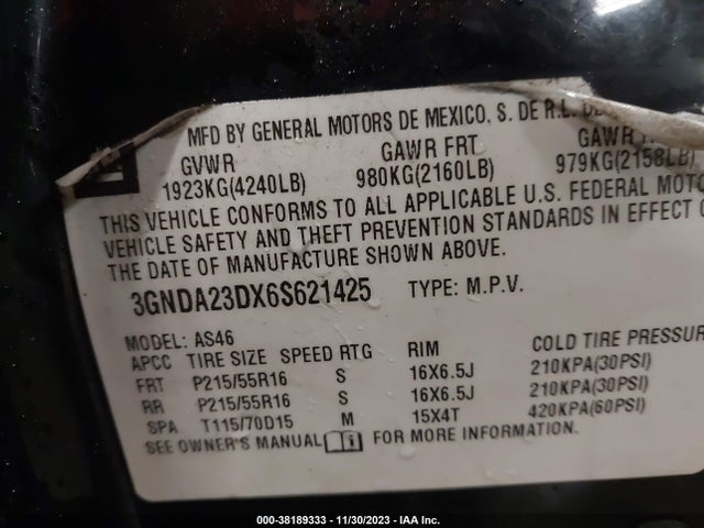 2006 CHEVROLET HHR LT VIN: 3GNDA23DX6S621425