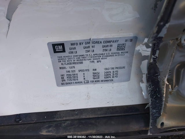Chevrolet Trax Fwd Ls 2021 KL7CJKSB1MB322089 Image 9
