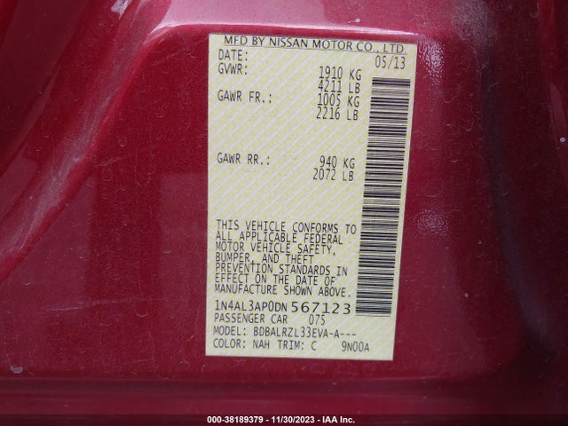 2013 NISSAN ALTIMA 2.5 S VIN: 1N4AL3AP0DN567123