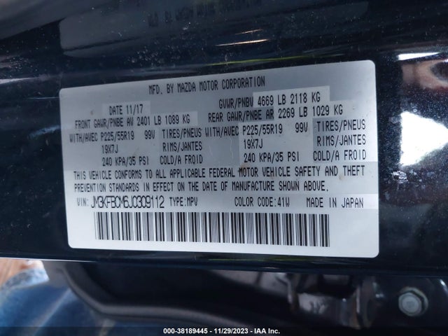 2018 MAZDA CX-5 TOURING VIN: JM3KFBCM6J0309112