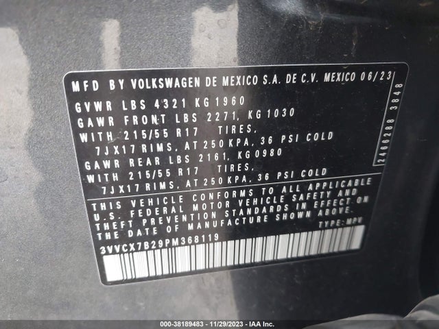 2023 VOLKSWAGEN TAOS 1.5T S VIN: 3VVCX7B29PM368119