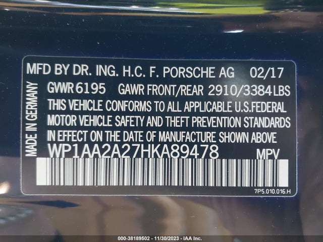 2017 PORSCHE CAYENNE WP1AA2A27HKA89478 Photo 8