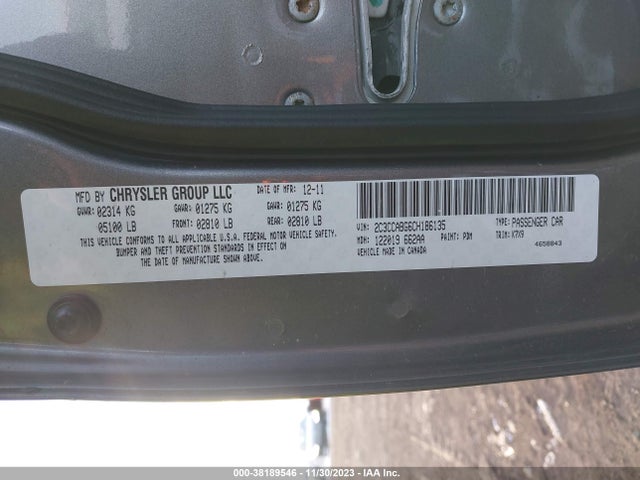 2012 CHRYSLER 300 S V6 VIN: 2C3CCABG6CH186135