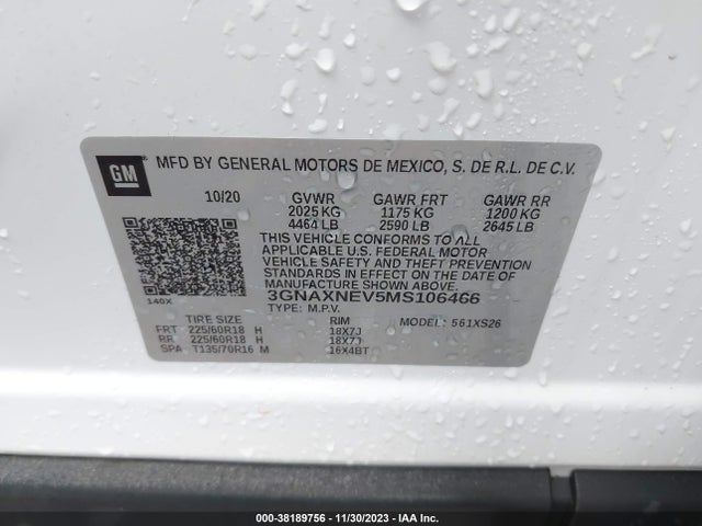 2021 CHEVROLET EQUINOX FWD PREMIER VIN: 3GNAXNEV5MS106466