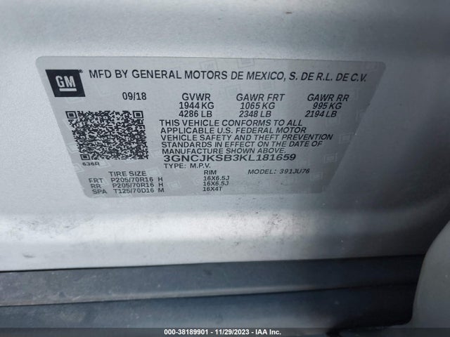 Chevrolet TRAX LS 2019 3GNCJKSB3KL181659 Image 9