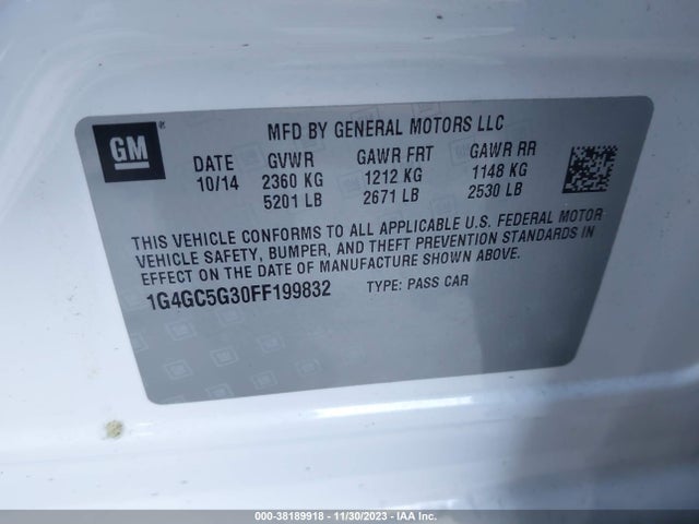 Buick Lacrosse Leather 2015 1G4GC5G30FF199832 Image 9