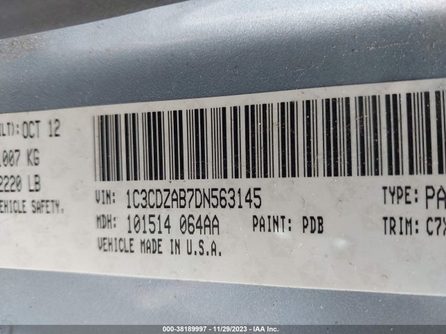 2013 DODGE AVENGER SE VIN: 1C3CDZAB7DN563145