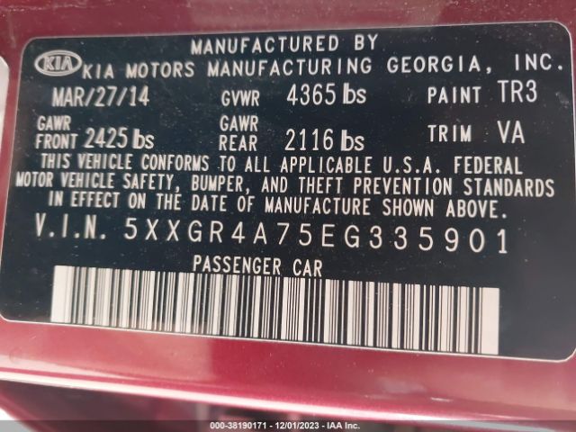5XXGR4A75EG335901 KIA OPTIMA SX