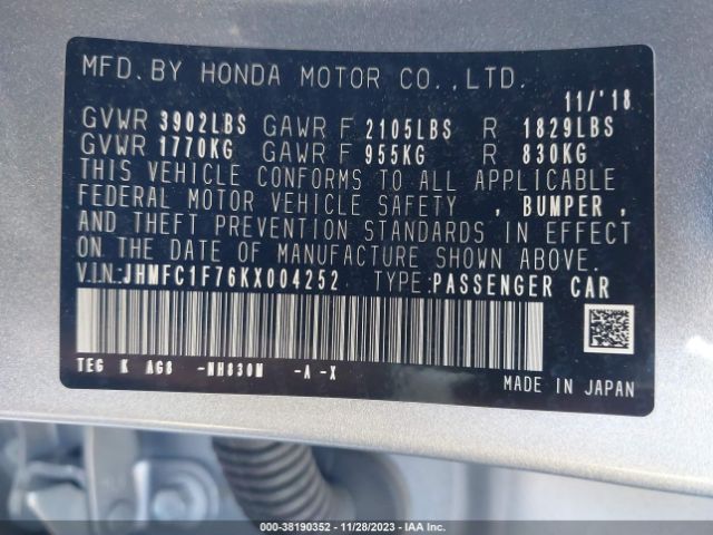 JHMFC1F76KX004252 Honda Civic Ex-l