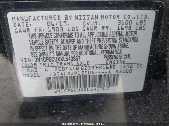 Nissan KICKS S 2019 3N1CP5CUXKL543367 Image 9