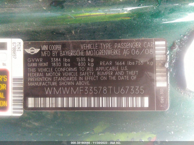 2008 MINI COOPER WMWMF33578TU67335 Photo 8