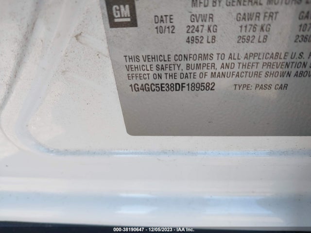 2013 BUICK LACROSSE LEATHER VIN: 1G4GC5E38DF189582
