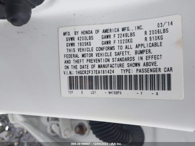 Honda ACCORD LX 2014 1HGCR2F37EA181424 Image 9