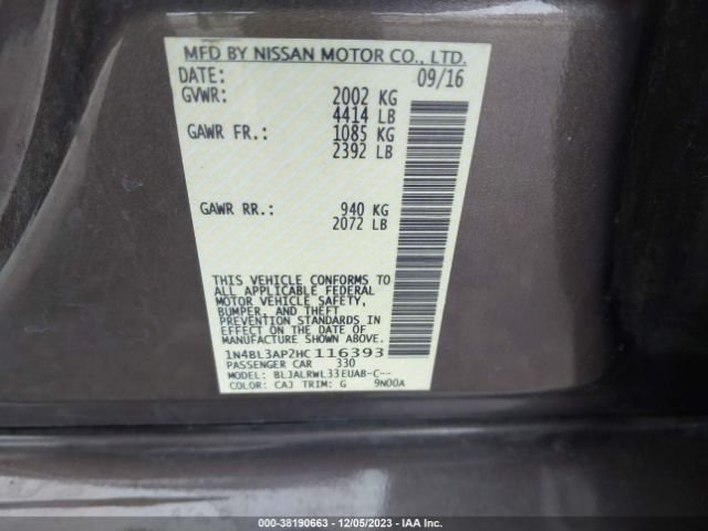 1N4BL3AP2HC116393 Nissan Altima 3.5 Sl/3.5 Sr