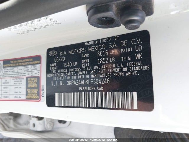 2020 KIA RIO LX VIN: 3KPA24AD8LE334246