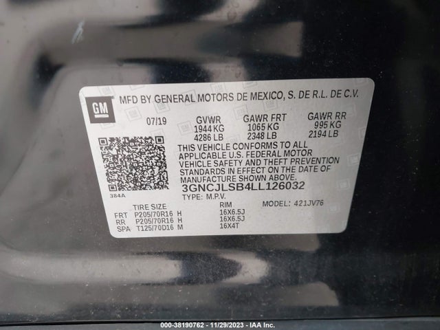 Chevrolet Trax Fwd Lt 2020 3GNCJLSB4LL126032 Image 9