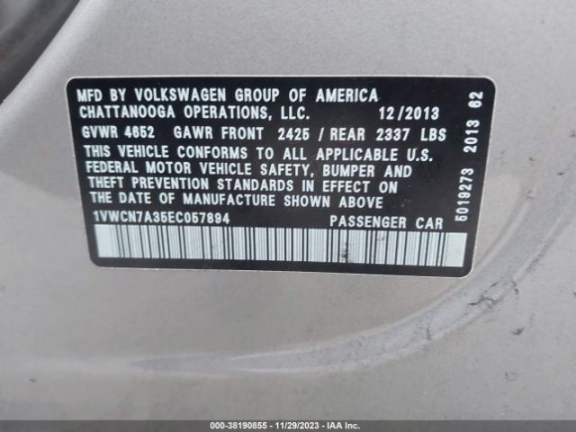 1VWCN7A35EC057894 Volkswagen Passat 2.0l Tdi Sel Premium