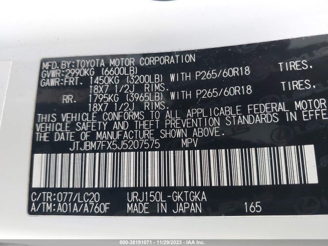 JTJBM7FX5J5207575 Lexus 460