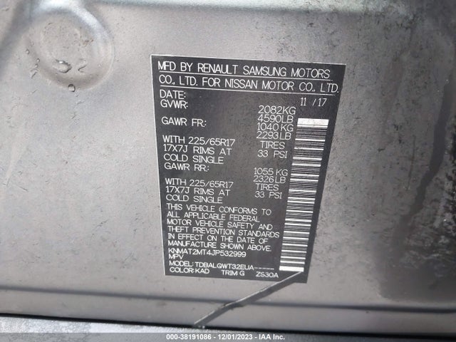 2018 NISSAN ROGUE SV VIN: KNMAT2MT4JP532999